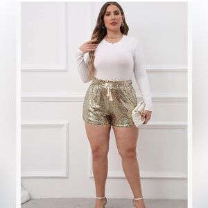 Sequins Shorts High Waist Elastic A Line Sparkly Clubwear Night-Out Shorts new